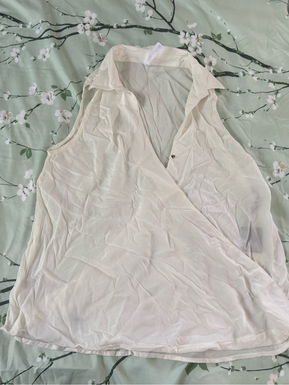 Sleeveless Collared Wrap Top — Cream